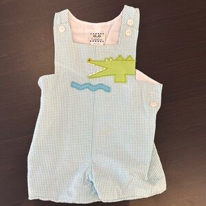 Gingham Overalls with Green Detail